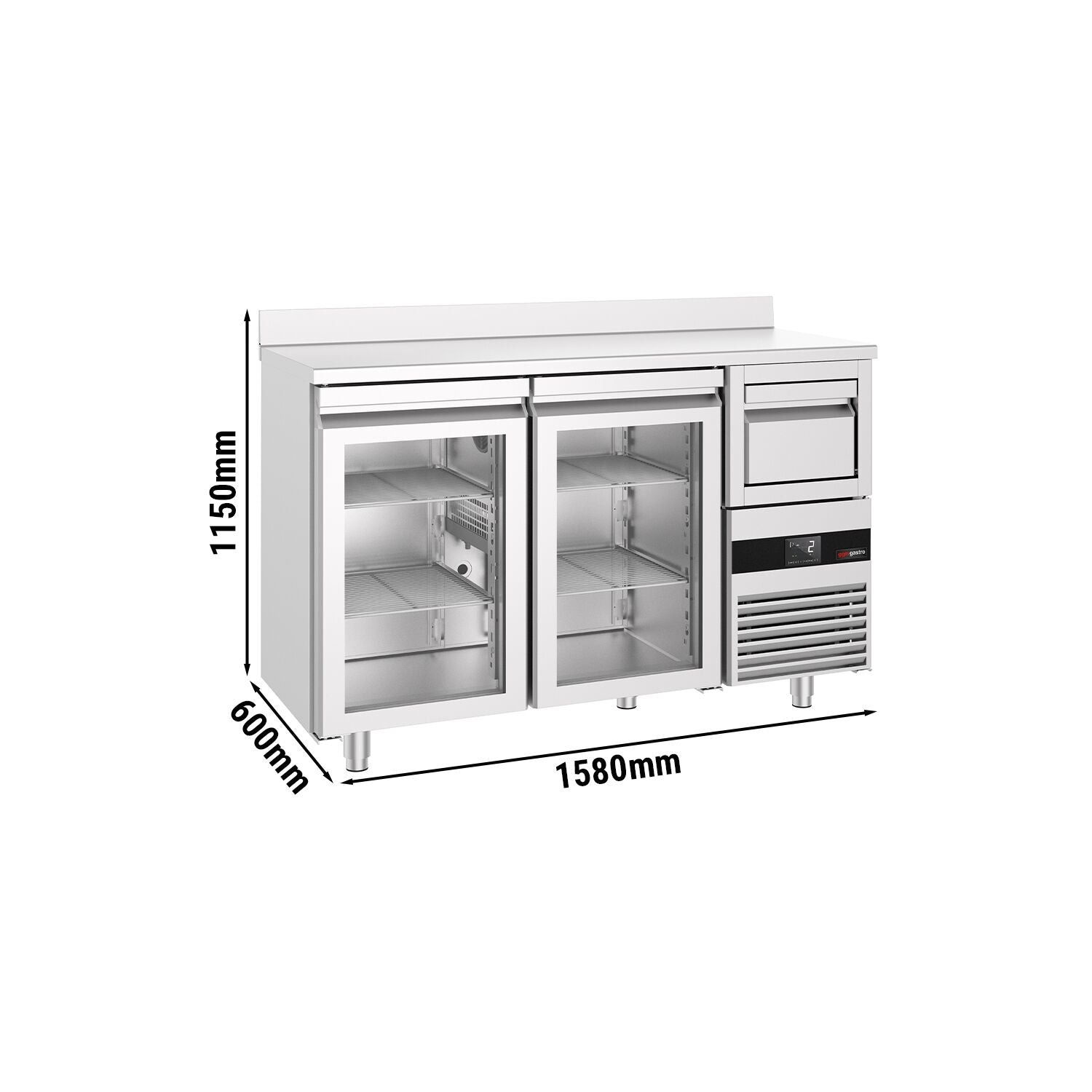 Bar Tipi & Meşrubat Buzdolabı - 1580x600mm - 2 Cam Kapılı, Sırtlı & Telve Kovalı
