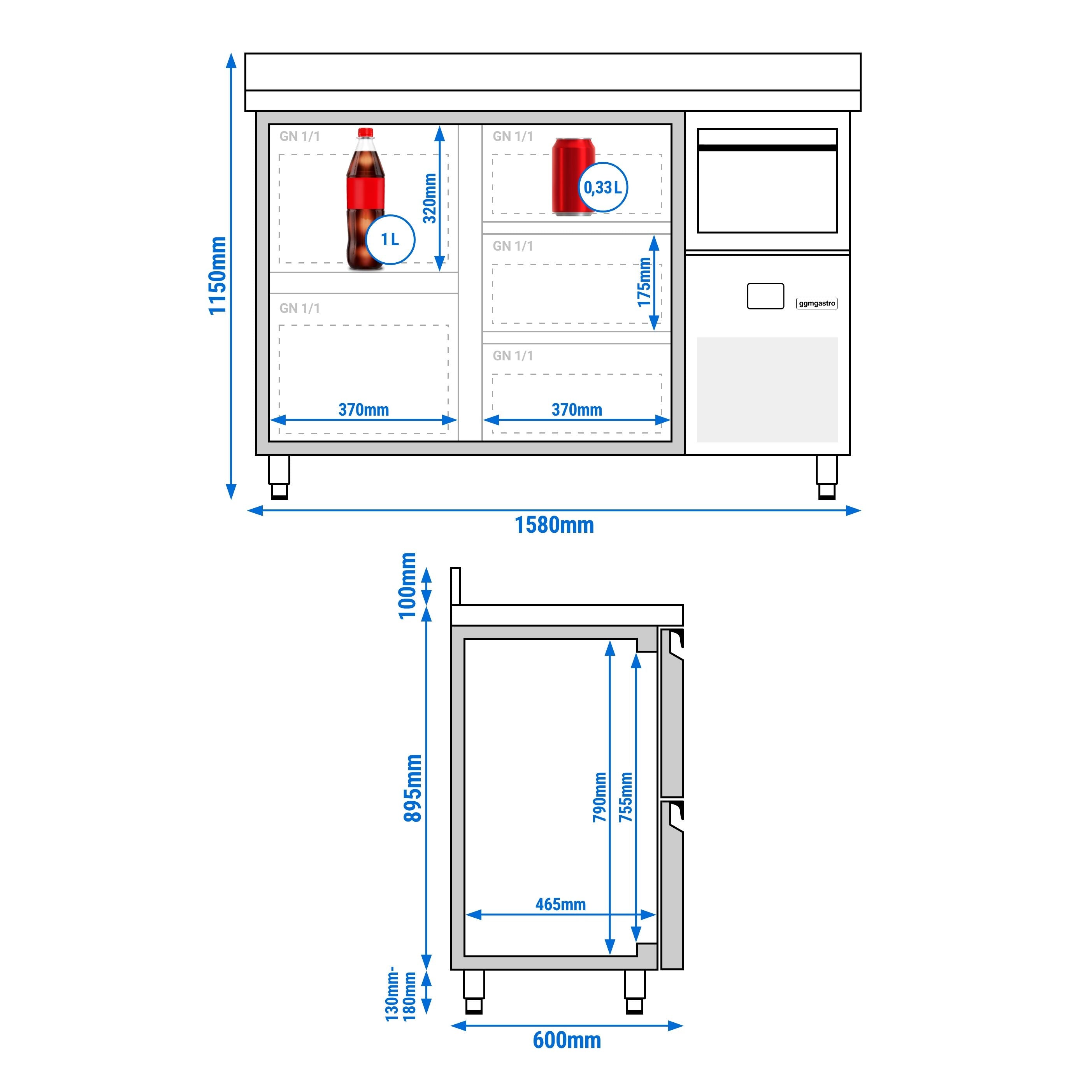 Bar Tipi & Meşrubat Buzdolabı - 1580x600mm - 5 Çekmeceli, Sırtlı & Telve Kovalı