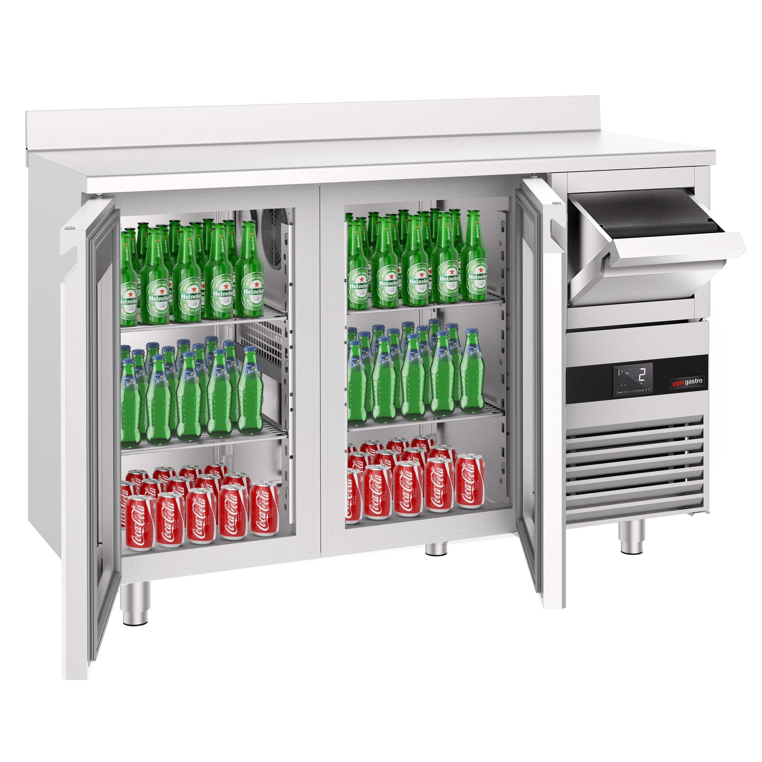 Bar Tipi & Meşrubat Buzdolabı - 1580x600mm - 2 Cam Kapılı, Sırtlı & Telve Kovalı