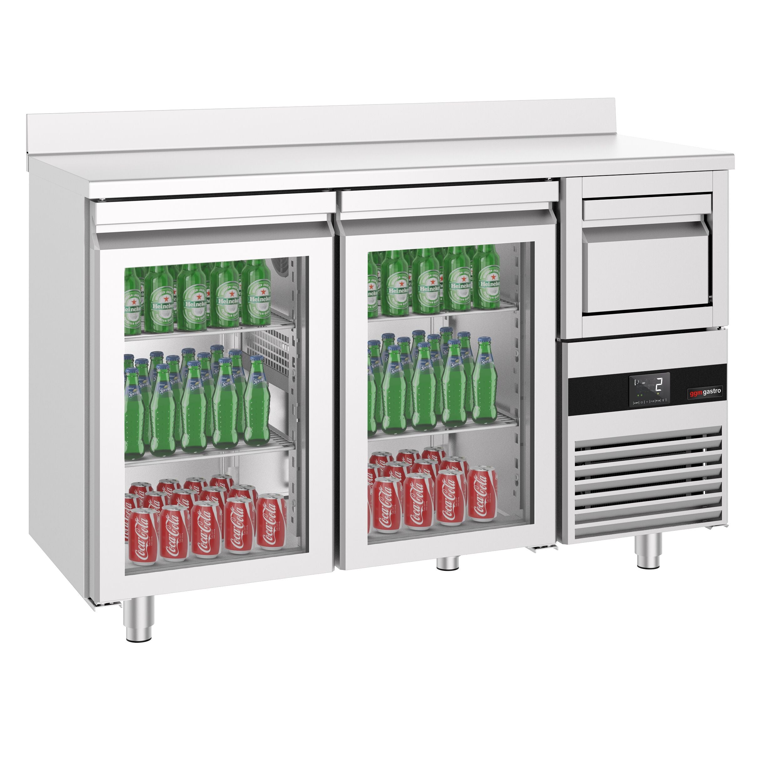 Bar Tipi & Meşrubat Buzdolabı - 1580x600mm - 2 Cam Kapılı, Sırtlı & Telve Kovalı