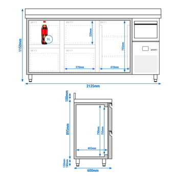 Bar Tipi & Meşrubat Buzdolabı PREMIUM - 2130x600mm - 1 Kapılı, 4 Çekmeceli , Sırtlı & Telve Kovalı