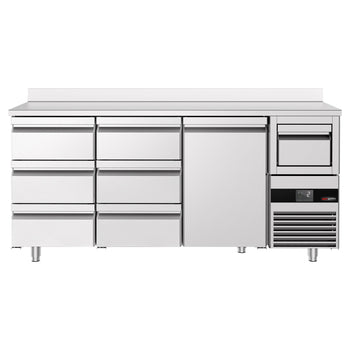 Bar Tipi & Meşrubat Buzdolabı - 2130x600mm - 1 Kapılı, 6 Çekmeceli, Sırtlı & Telve Kovalı
