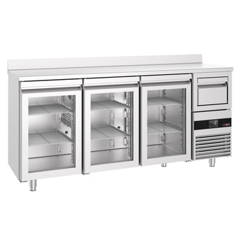 Bar Tipi & Meşrubat Buzdolabı - 2130x600mm - 3 Cam Kapılı, Sırtlı & Telve Kovalı