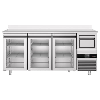 Bar Tipi & Meşrubat Buzdolabı - 2130x600mm - 3 Cam Kapılı, Sırtlı & Telve Kovalı