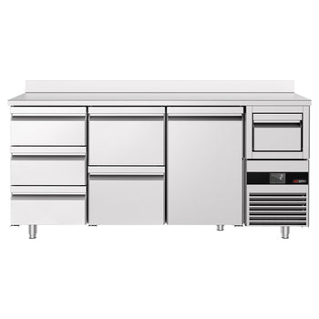 Bar Tipi & Meşrubat Buzdolabı - 2130x600mm - 1 Kapılı, 5 Çekmeceli, Sırtlı & Telve Kovalı