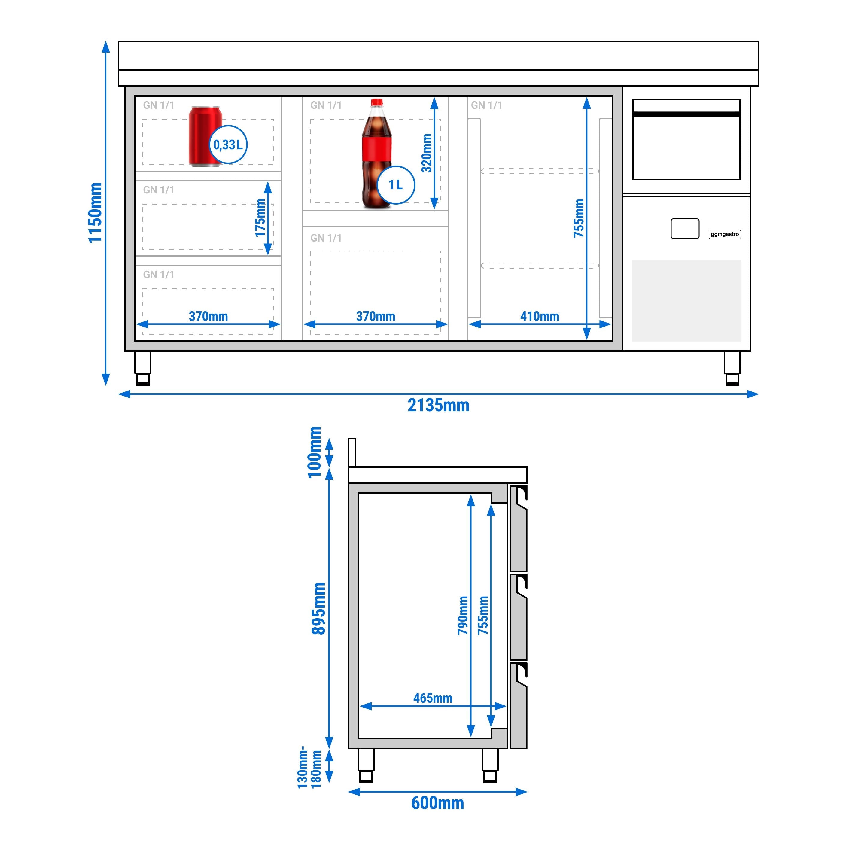 Bar Tipi & Meşrubat Buzdolabı - 2130x600mm - 1 Kapılı, 5 Çekmeceli , Sırtlı & Telve Kovalı