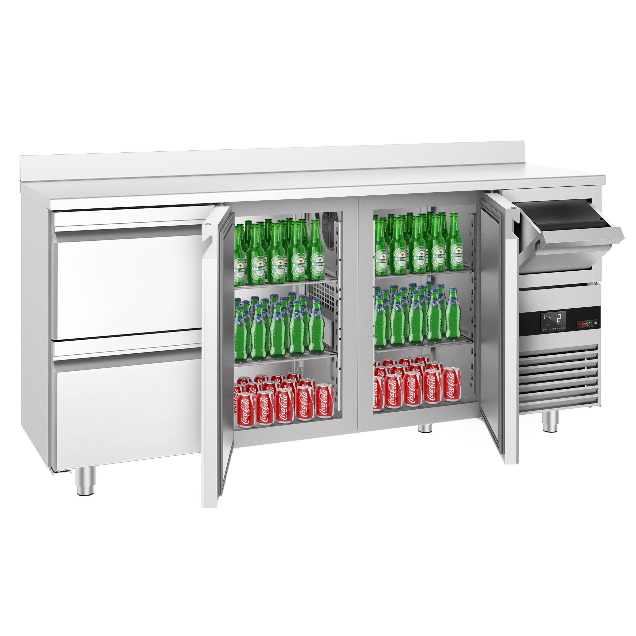 Bar Tipi & Meşrubat Buzdolabı - 2130x600mm - 2 Kapılı, 2 Çekmeceli , Sırtlı & Telve Kovalı