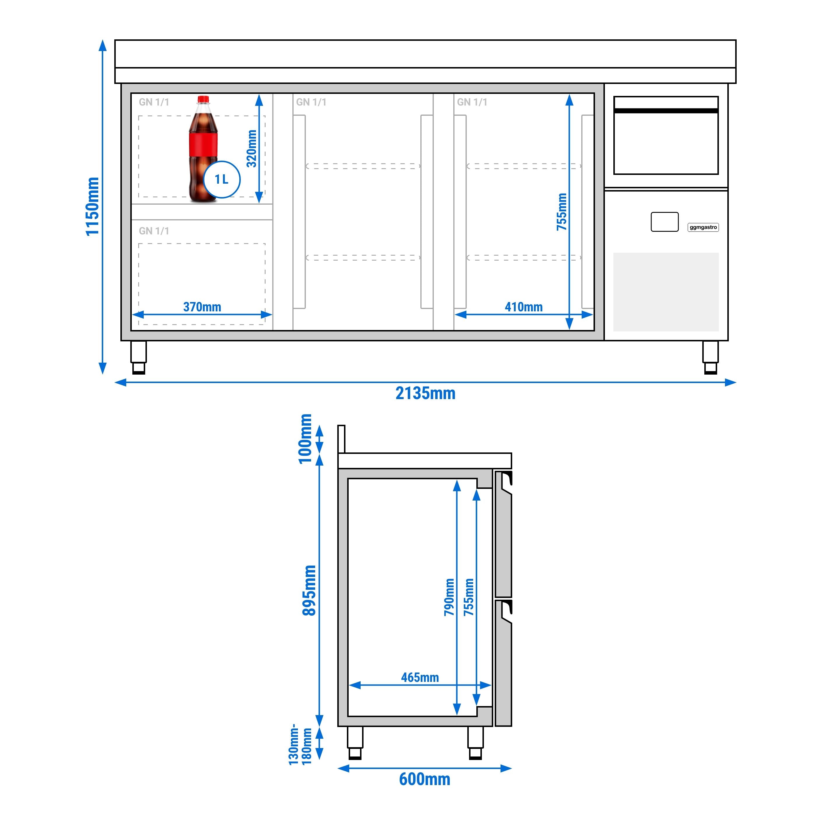 Bar Tipi & Meşrubat Buzdolabı - 2130x600mm - 2 Kapılı, 2 Çekmeceli , Sırtlı & Telve Kovalı