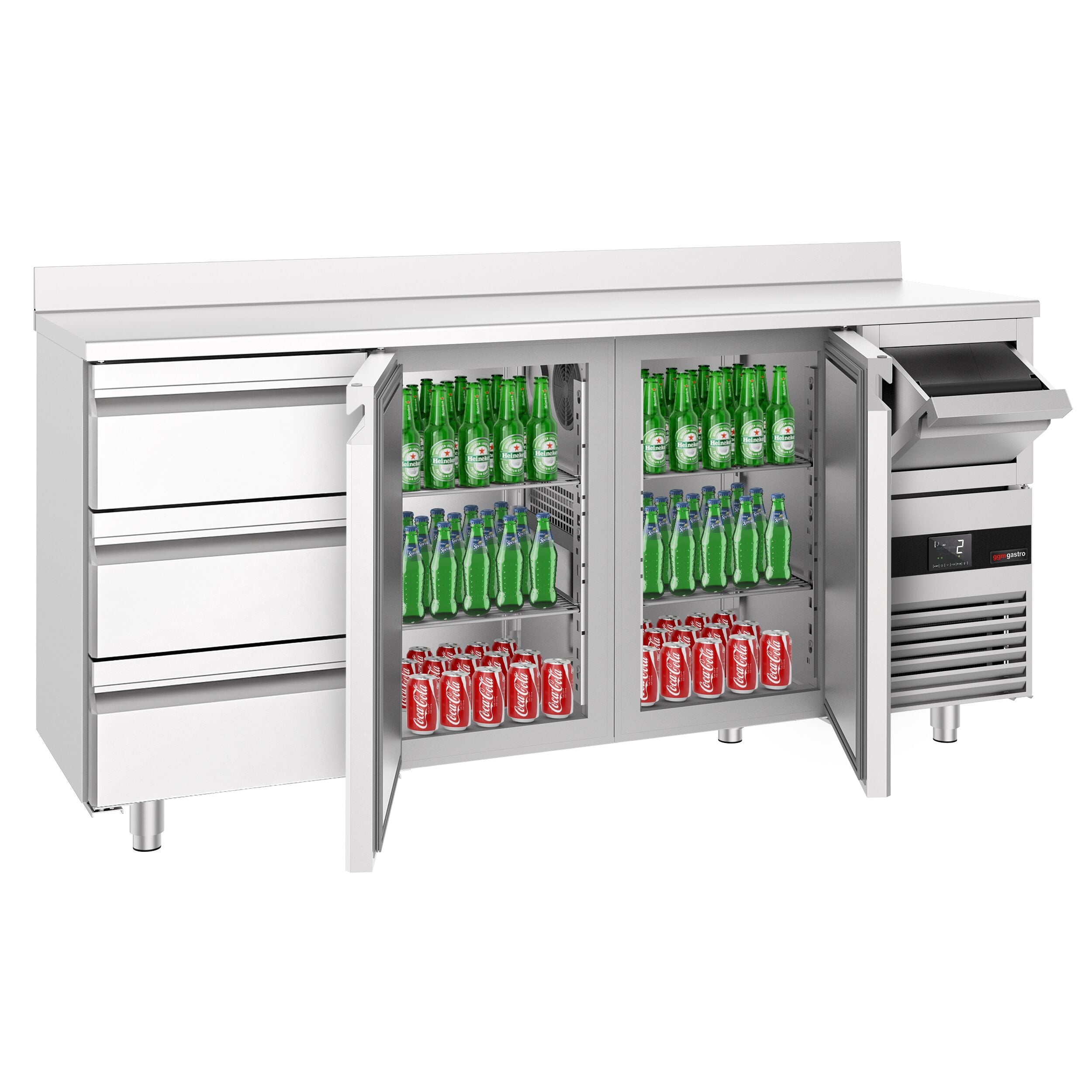 Bar Tipi & Meşrubat Buzdolabı - 2130x600mm - 2 Kapılı, 3 Çekmeceli , Sırtlı & Telve Kovalı