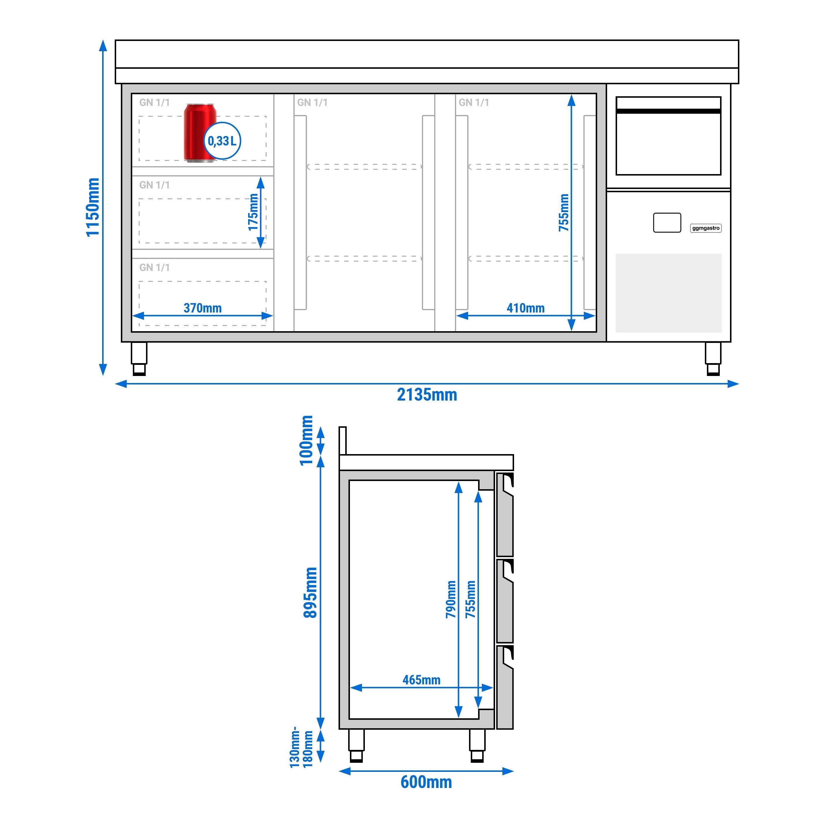 Bar Tipi & Meşrubat Buzdolabı - 2130x600mm - 2 Kapılı, 3 Çekmeceli , Sırtlı & Telve Kovalı