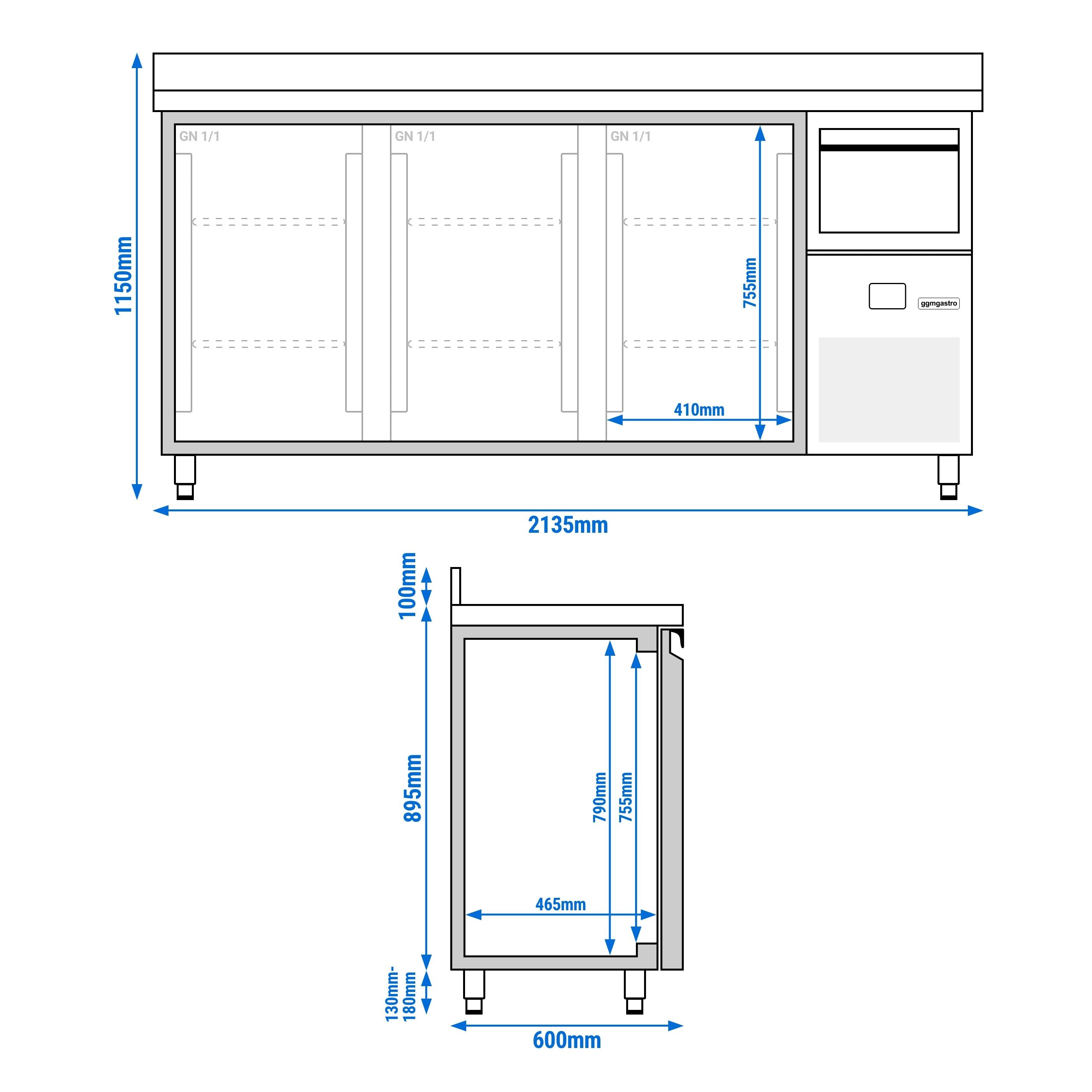 Bar Tipi & Meşrubat Buzdolabı - 2130x600mm - 3 Kapılı, Sırtlı & Telve Kovalı