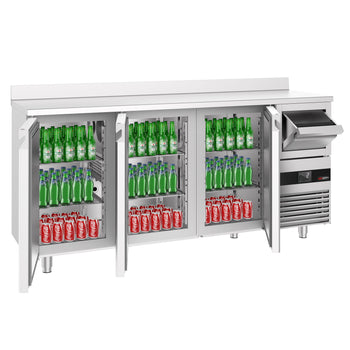 Bar Tipi & Meşrubat Buzdolabı - 2130x600mm - 3 Cam Kapılı, Sırtlı & Telve Kovalı
