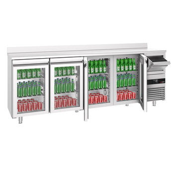 Bar Tipi & Meşrubat Buzdolabı - 2690x600mm - 4 Cam Kapılı, Sırtlı & Telve Kovalı