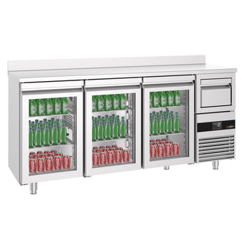 Bar Tipi & Meşrubat Buzdolabı - 2130x600mm - 3 Cam Kapılı, Sırtlı & Telve Kovalı