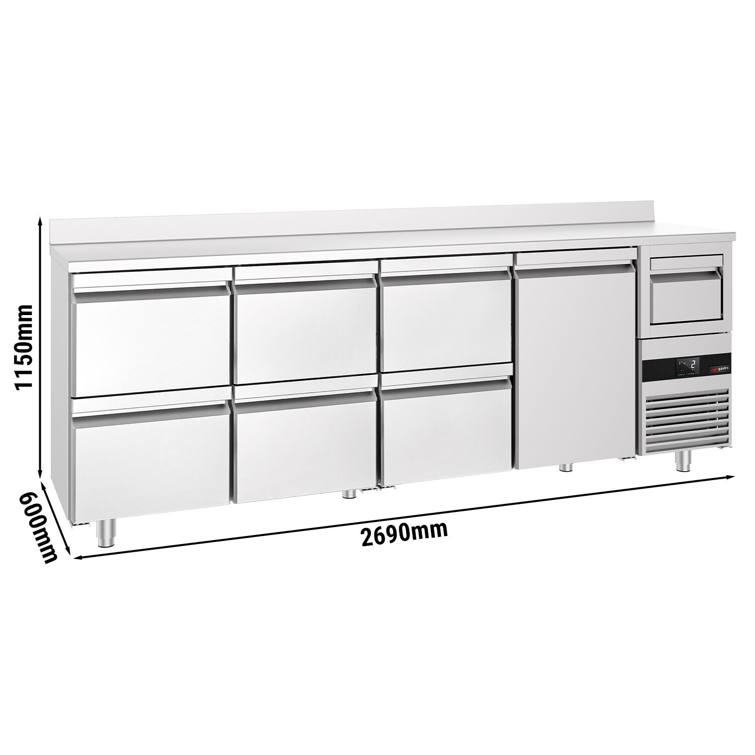 Bar Tipi & Meşrubat Buzdolabı - 2690x600mm - 1 Kapılı, 6 Çekmeceli , Sırtlı & Telve Kovalı