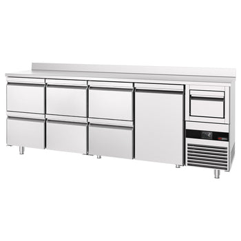 Bar Tipi & Meşrubat Buzdolabı  - 2690x600mm - 1 Kapılı, 6 Çekmeceli, Sırtlı & Telve Kovalı