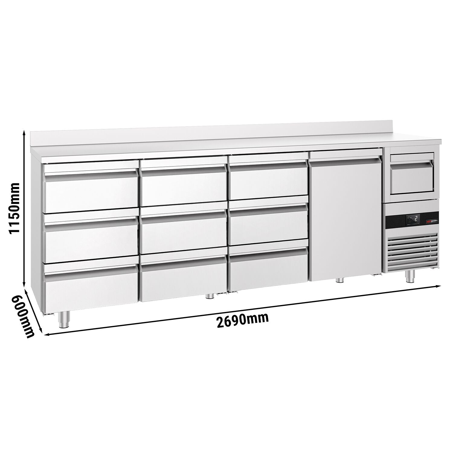 Bar Tipi & Meşrubat Buzdolabı - 2690x600mm - 1 Kapılı, 9 Çekmeceli , Sırtlı & Telve Kovalı