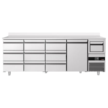Bar Tipi & Meşrubat Buzdolabı - 2690x600mm - 1 Kapılı,  9 Çekmeceli, Sırtlı & Telve Kovalı