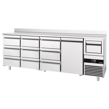 Bar Tipi & Meşrubat Buzdolabı - 2690x600mm - 1 Kapılı,  9 Çekmeceli, Sırtlı & Telve Kovalı