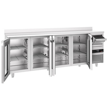 Bar Tipi & Meşrubat Buzdolabı - 2690x600mm - 4 Cam Kapılı, Sırtlı & Telve Kovalı