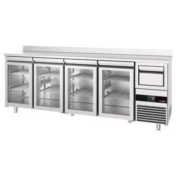 Bar Tipi & Meşrubat Buzdolabı - 2690x600mm - 4 Cam Kapılı, Sırtlı & Telve Kovalı