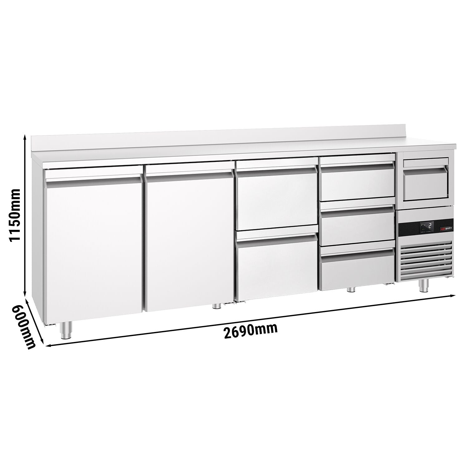Bar Tipi & Meşrubat Buzdolabı - 2690x600mm - 2 Kapılı, 5 Çekmeceli , Sırtlı & Telve Kovalı