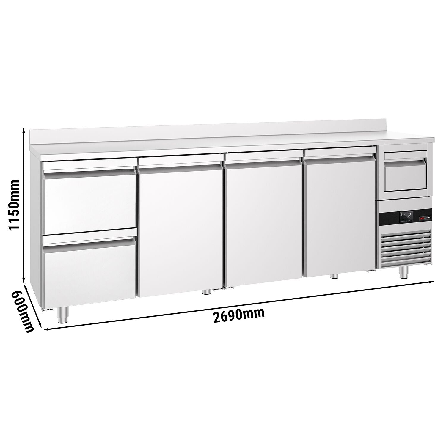 Bar Tipi & Meşrubat Buzdolabı - 2690x600mm - 3 Kapılı, 2 Çekmeceli , Sırtlı & Telve Kovalı
