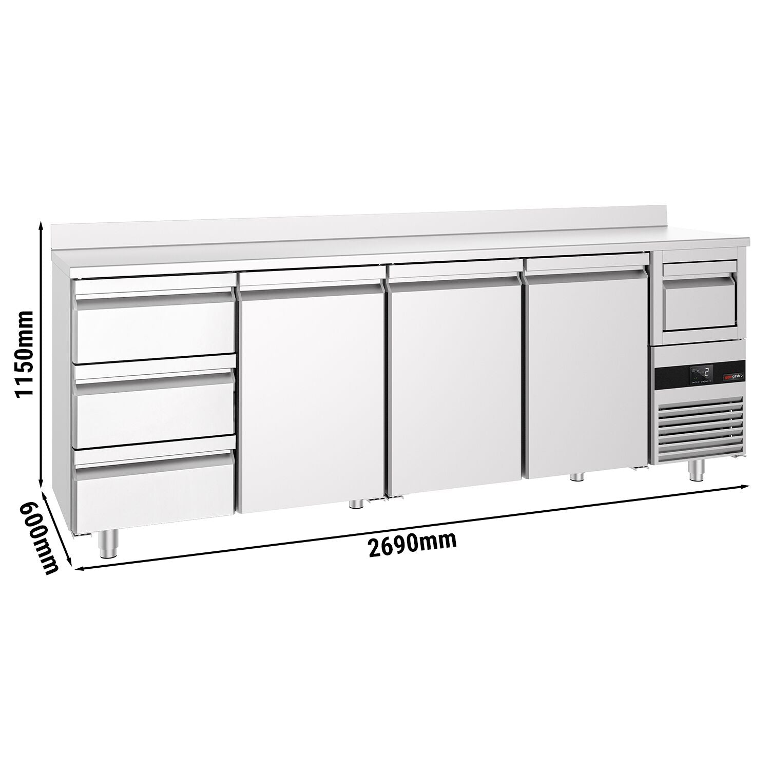 Bar Tipi & Meşrubat Buzdolabı - 2690x600mm - 3 Kapılı, 3 Çekmeceli , Sırtlı & Telve Kovalı