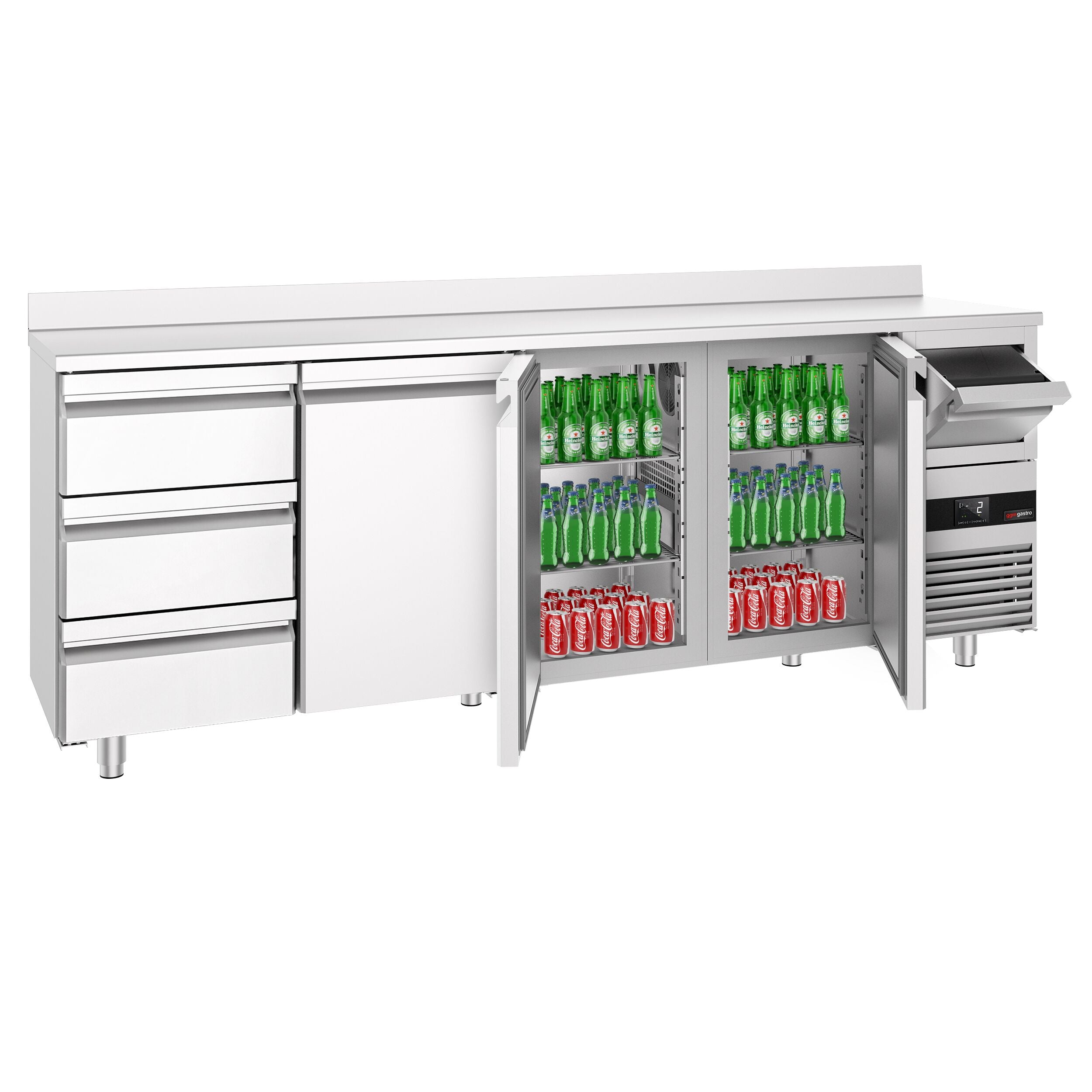 Bar Tipi & Meşrubat Buzdolabı - 2690x600mm - 3 Kapılı, 3 Çekmeceli , Sırtlı & Telve Kovalı