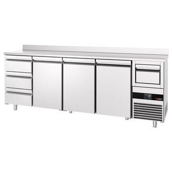 Bar Tipi & Meşrubat Buzdolabı  - 2690x600mm - 3 Kapılı, 3 Çekmeceli, Sırtlı & Telve Kovalı