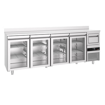 Bar Tipi & Meşrubat Buzdolabı - 2690x600mm - 4 Cam Kapılı, Sırtlı & Telve Kovalı