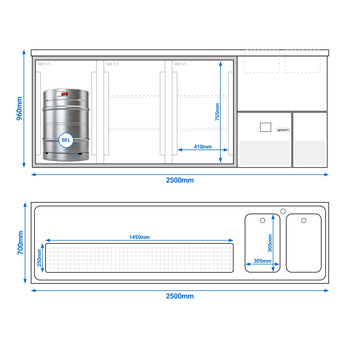 Bira Tezgahı - 2500x700mm - 3 Kapılı