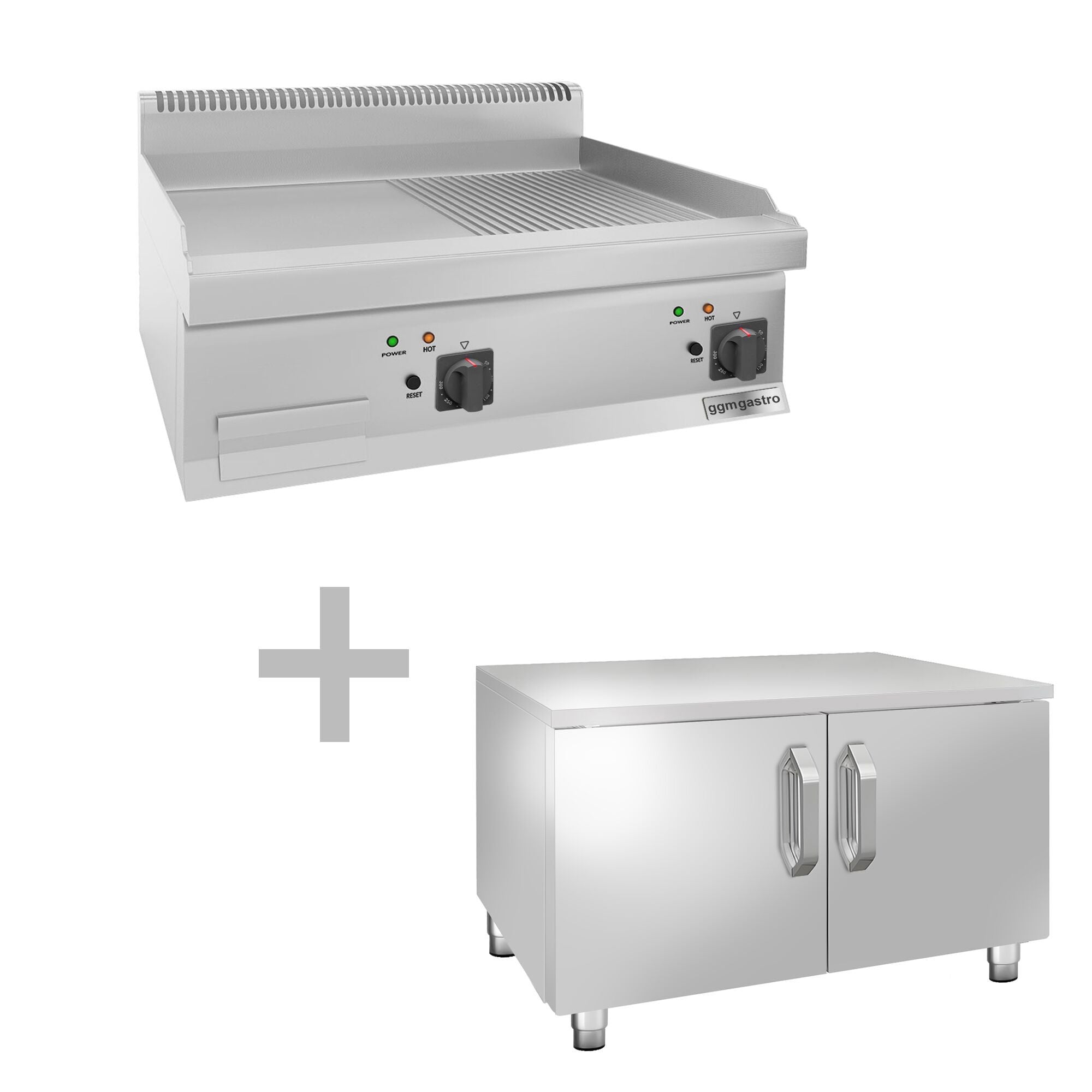 Elektrikli Pleyt Izgara -9 kW - Pürüzsüz & Oluklu -2 Kapılı Alt Stand dDahil