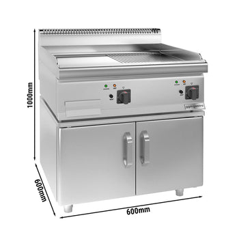 Elektrikli Pleyt Izgara -9 kW - Pürüzsüz & Oluklu - 2 Kapılı Alt Stand Dahil