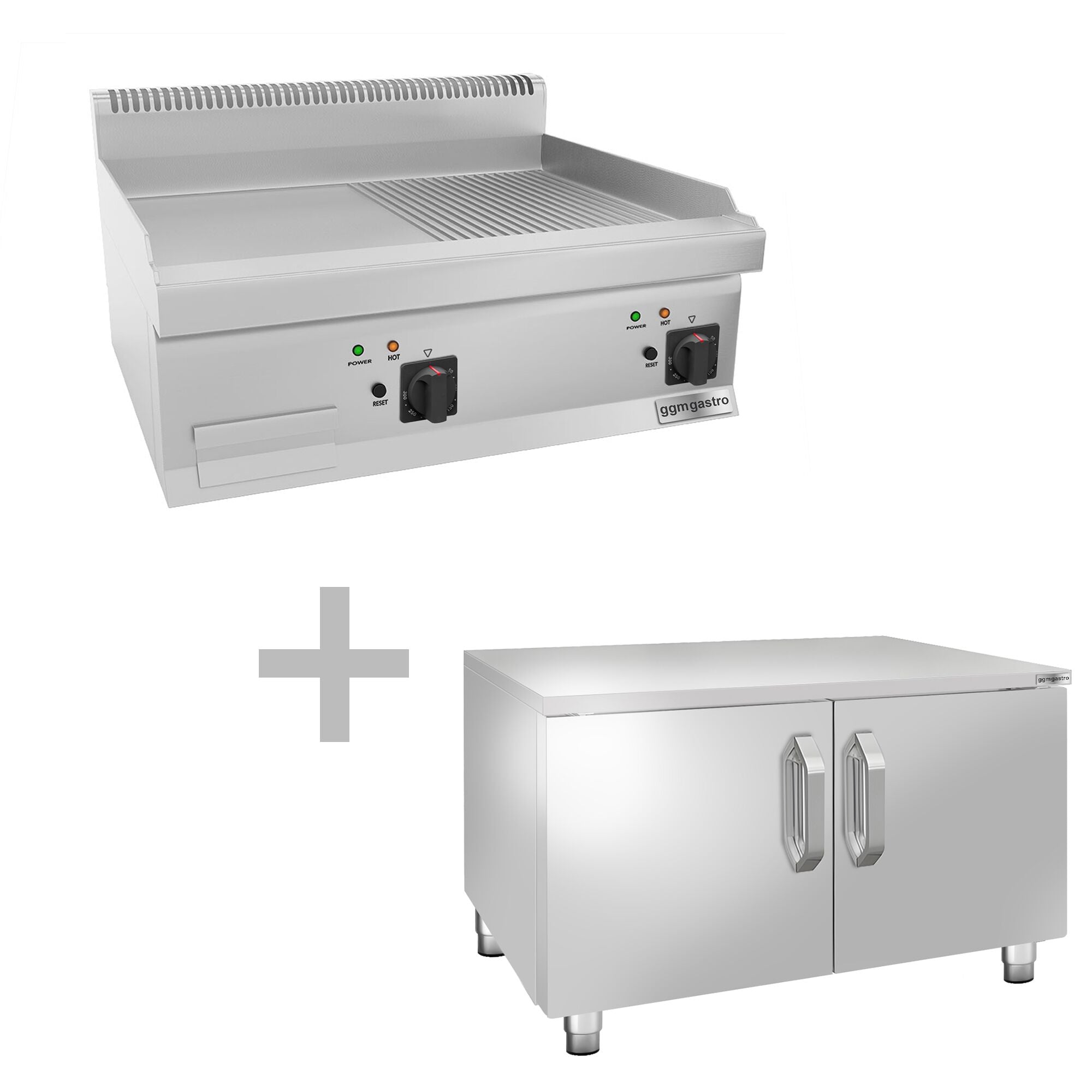 Elektrikli Pleyt Izgara - 7,1 kW - Pürüzsüz & Oluklu - 2 Kapılı Alt Stand Dahil