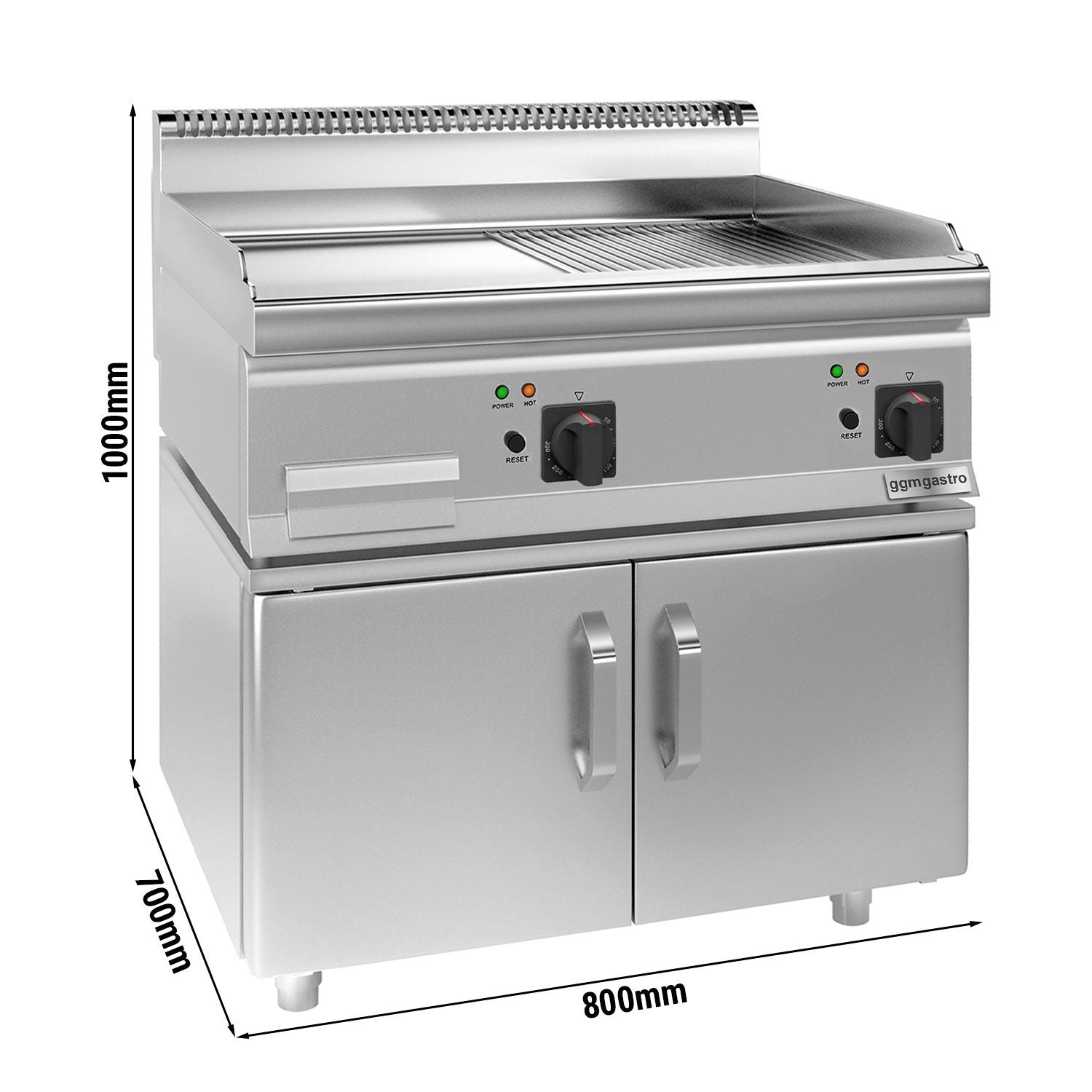 Elektrikli Pleyt Izgara - 7,1 kW - Pürüzsüz & Oluklu - 2 Kapılı Alt Stand Dahil