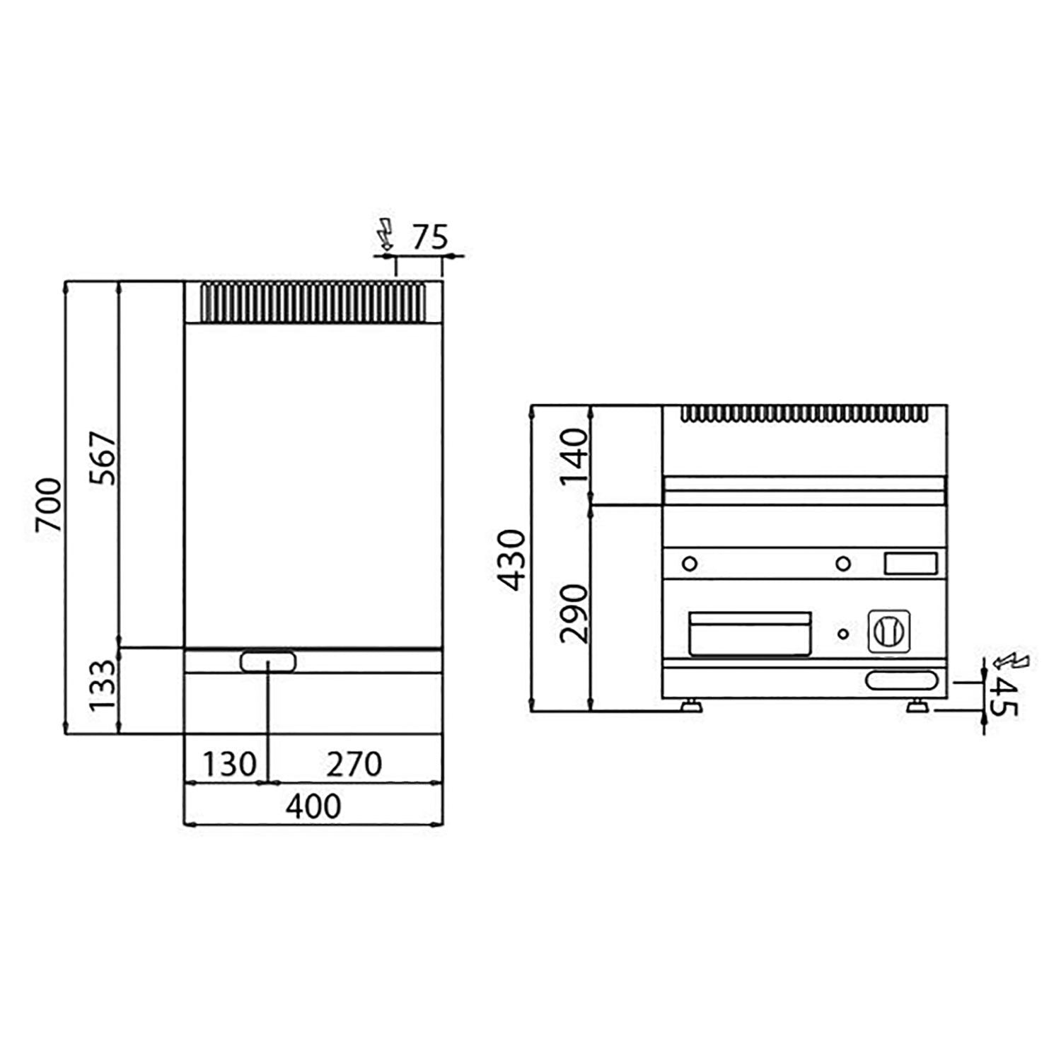 Elektrikli Pleyt Izgara - 4,5 kW - Pürüzsüz - 1 Kapılı Alt Stand Dahil