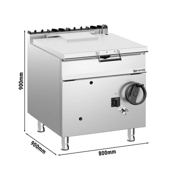 900 Seri Devrilir Tava - Gazlı - 80L - 20,5kW - Manuel Kaldırma (El Çarklı) - Su Doldurma Musluklu