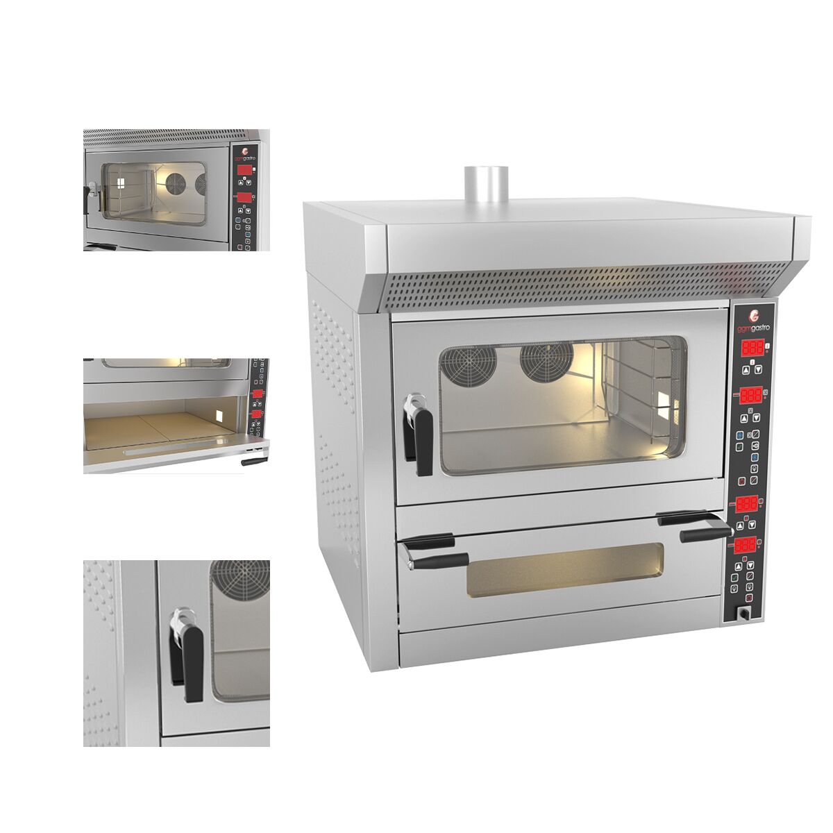 Kombi Fırın - Dijital - Konveksiyonel Fırın - 4x EN 60x40 & Pizza Fırını - 7x Ø 25cm