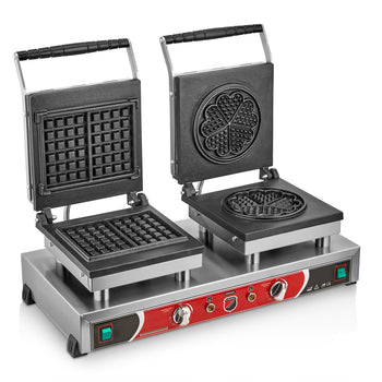 Çiftli Çiçek+Kare Model Waffle Makinesi - Elektrikli - SilverInox