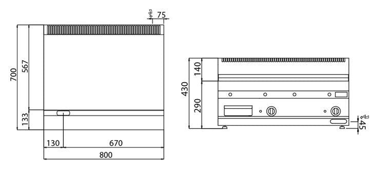 Elektrikli Pleyt Izgara - 7,1 kW Pürüzsüz - 2 Kapılı Alt Stand Dahil