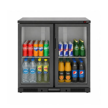 Bar Arkası Şişe Soğutucu - 2 Kapılı - Siyah - 900x520x900 mm
