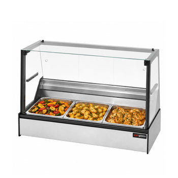 Set Üstü Sıcak Teşhir Ünitesi - 3 GN 1/1 - Düz Camlı - 1050x920 mm