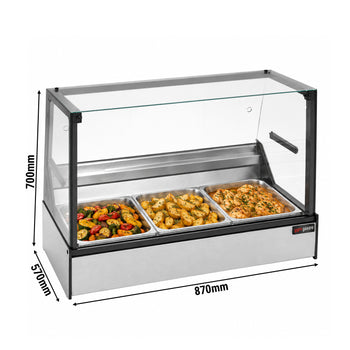 Set Üstü Sıcak Teşhir Ünitesi - 3 GN 1/1 - Düz Camlı - 1050x920 mm