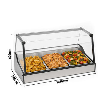 Set Üstü Sıcak Teşhir Ünitesi - 3 GN 1/1 - Yüksek Düz Camlı - 1010x880x620 mm