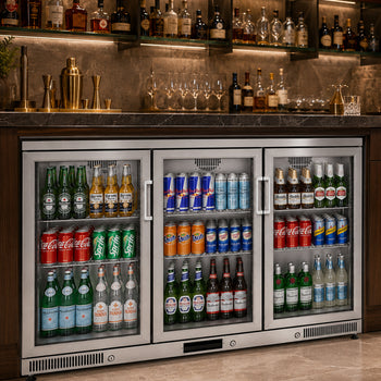 Bar Arkası Şişe Soğutucu - 3 Kapılı - Inox - 1350x520x900 mm