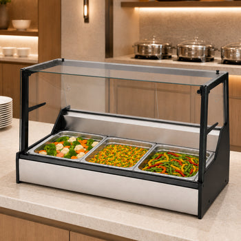 Set Üstü Sıcak Teşhir Ünitesi - 3 GN 1/1 - Yüksek Düz Camlı - 1010x880x620 mm