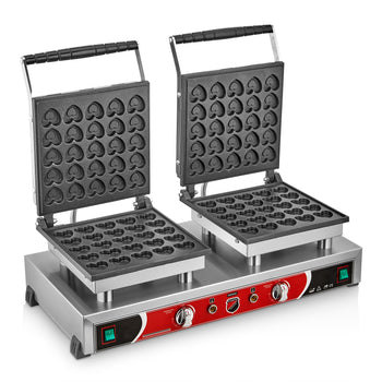 Çiftli Kalpli Bubble Waffle Makinesi - Kapaklı - Elektrikli - SilverInox