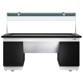 Sıcak Açık Büfe Tezgahı DUBLIN - 2000mm - Benmarili & Tekerlekli - 5x GN 1/2 için