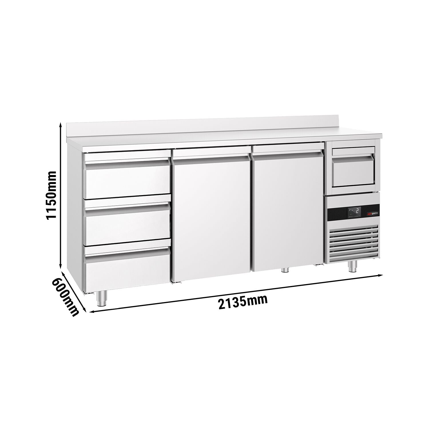Bar Tipi & Meşrubat Buzdolabı  - 2130x600mm - 2 Kapılı,  3 Çekmeceli , Sırtlı & Telve Kovalı